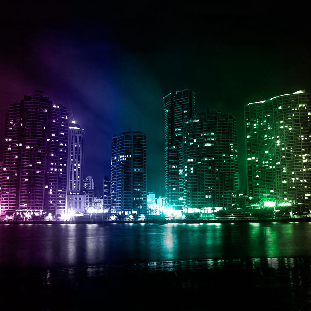 City skyline rainbow light night free wallpaper - medium preview image