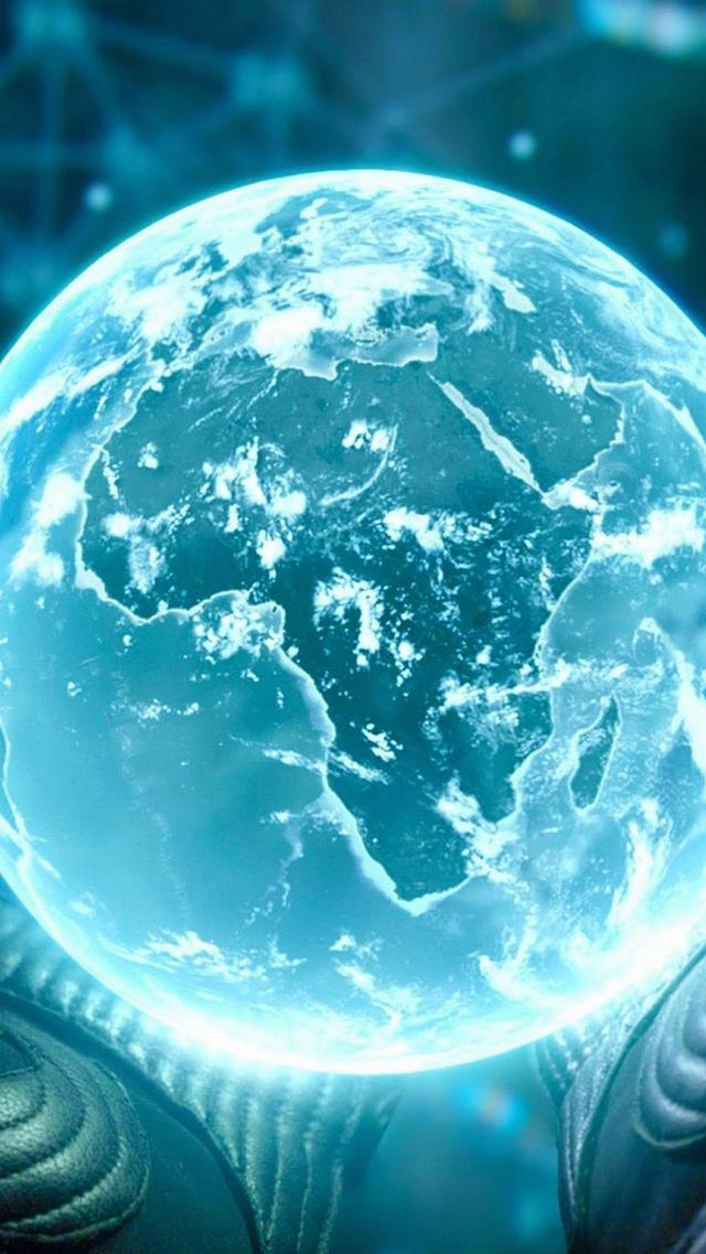 Man holding glowing blue earth free wallpaper - medium preview image