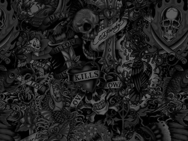 Skulls guns banner gothic detailed free wallpaper - medium preview image