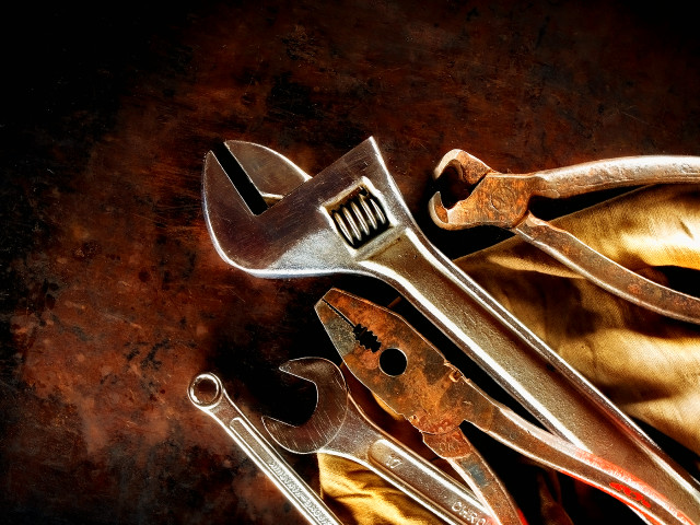 Wrenches pliers table cloth scissors free wallpaper - medium preview image