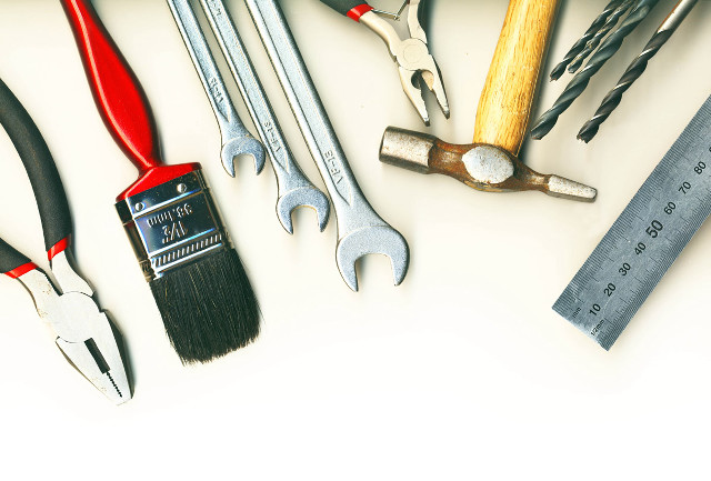 Tools arranged white surface ruler free wallpaper - medium preview image