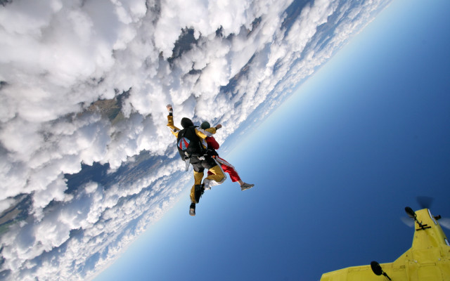 Couple parachute flying clouds plane free wallpaper - medium preview image