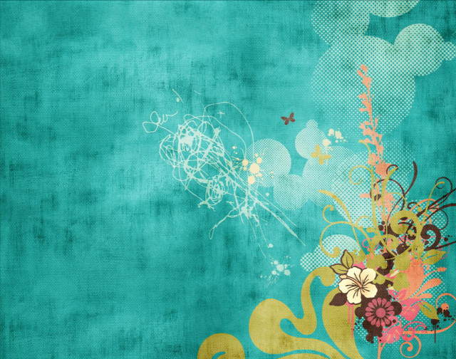 Blue background flower butterfly design free wallpaper - medium preview image