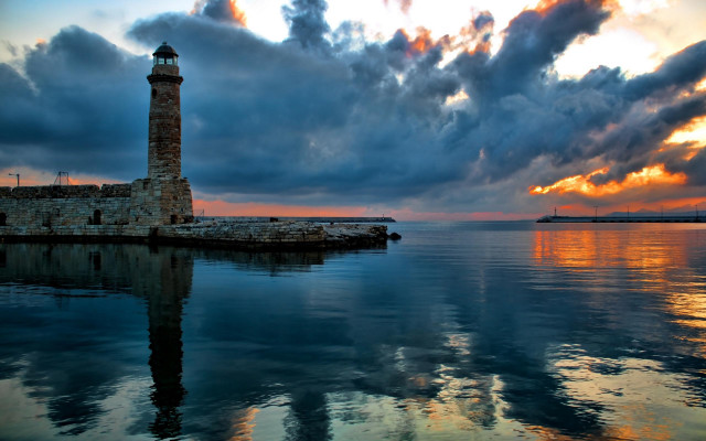Lighthouse water cloudy sky ship free wallpaper - medium preview image
