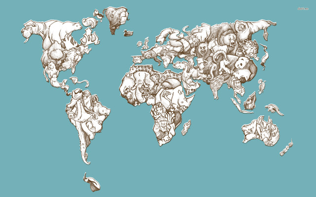 World map animals blue background free wallpaper - medium preview image