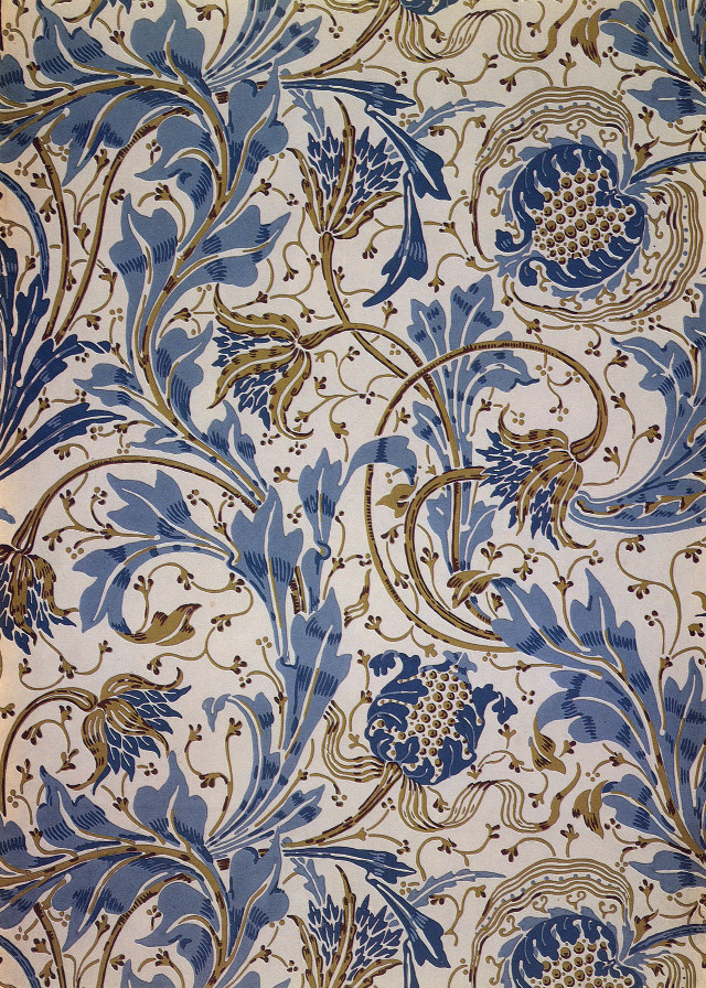 Blue gold wallpaper floral design free wallpaper - medium preview image