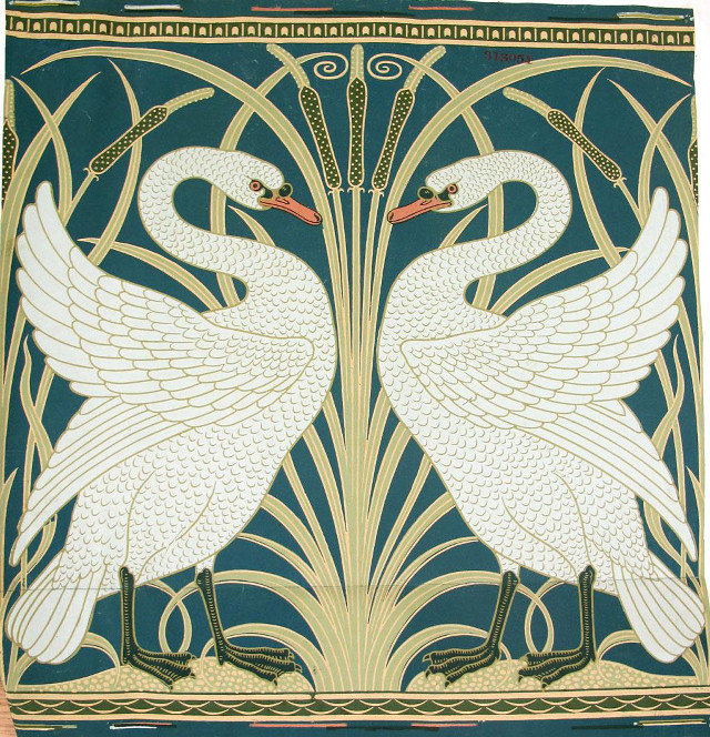 Swans blue background gold border free wallpaper - medium preview image