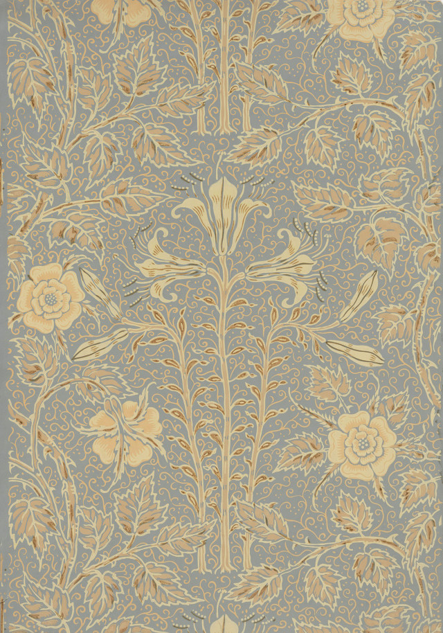 Blue beige floral wallpaper gold free wallpaper - medium preview image