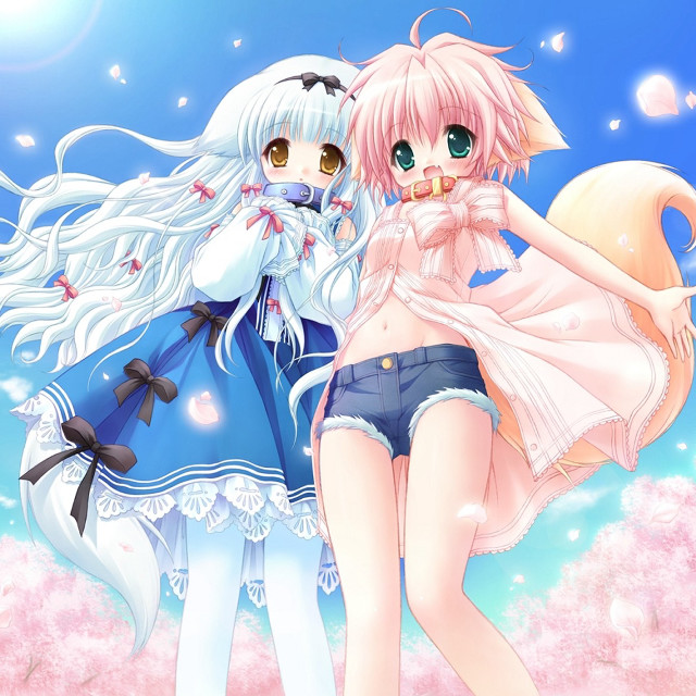 Anime girls field flowers blue #2 free wallpaper - medium preview image