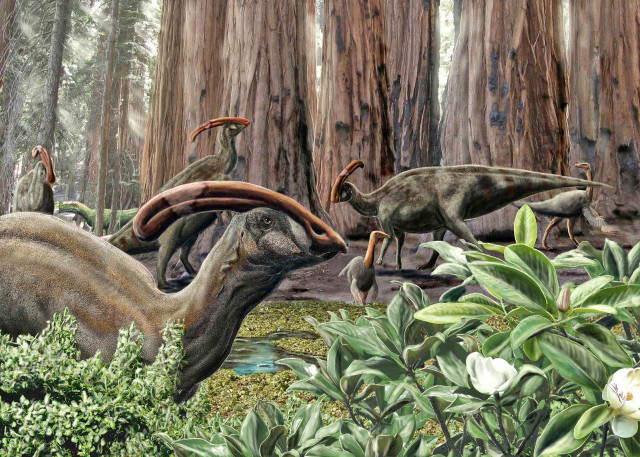 Dinosaurs forest trees plants bird free wallpaper - medium preview image