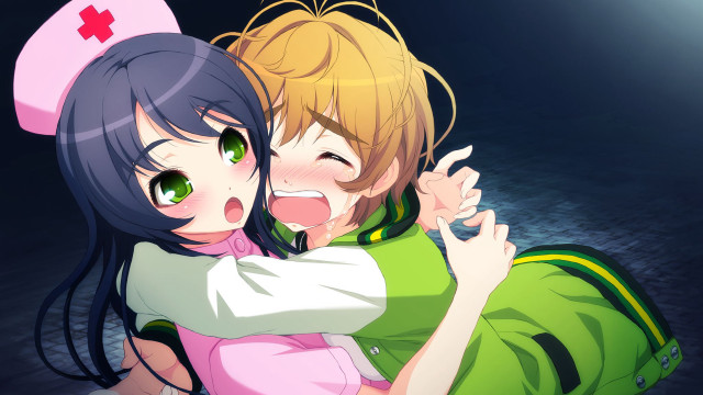 Anime characters hugging red cross free wallpaper - medium preview image