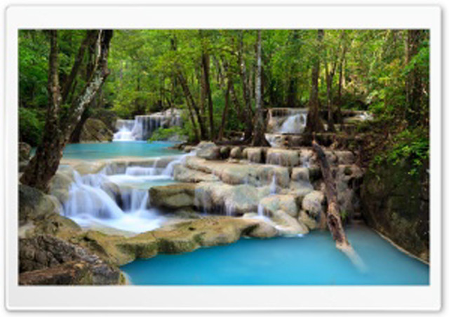Waterfall forest blue water rocks free wallpaper - medium preview image