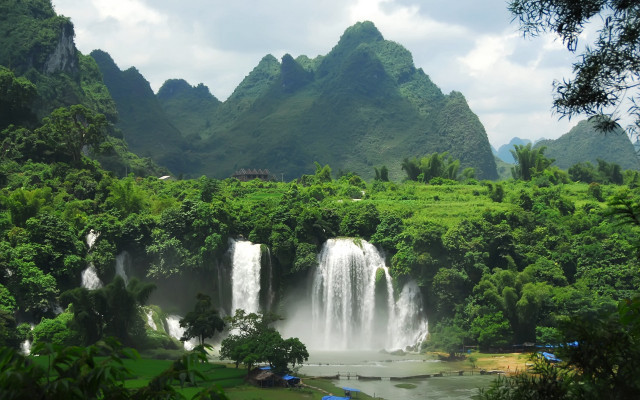 Waterfall lush forest lake mountains #2 free wallpaper - medium preview image