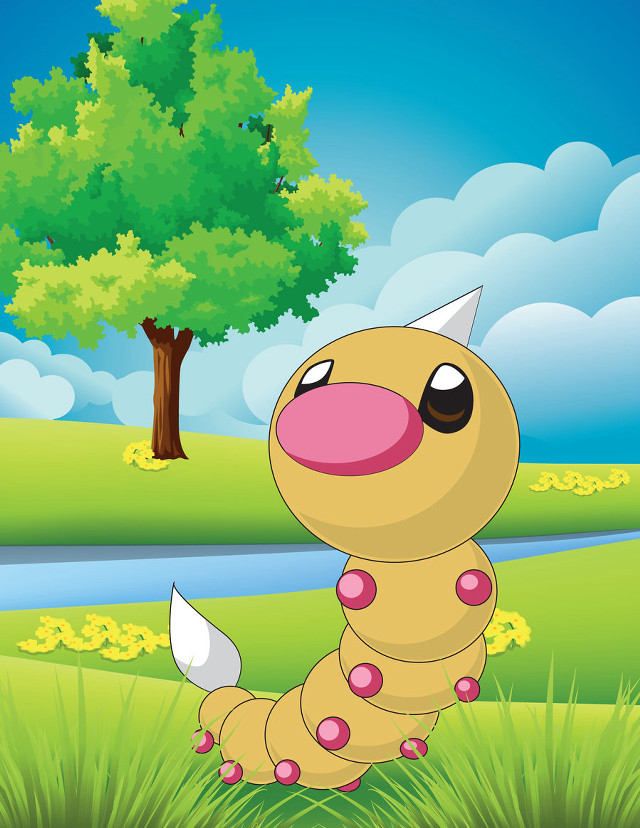 Cartoon caterpillar grass tree river free wallpaper - medium preview image
