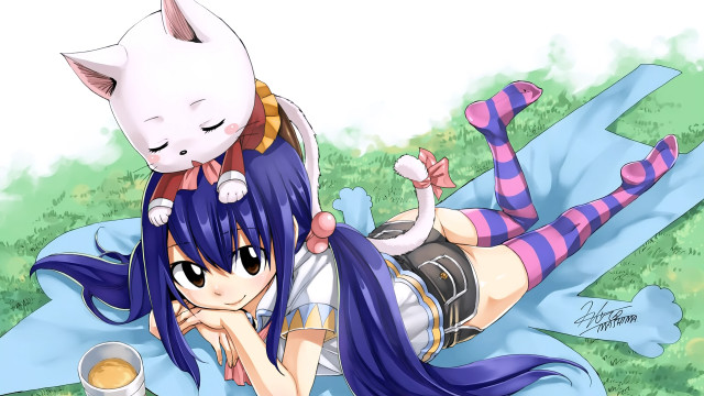 Girl cat coffee relaxing stomach free wallpaper - medium preview image