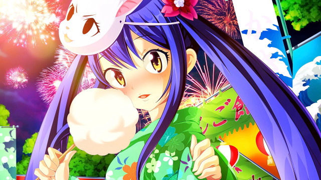 Girl purple hair hat fireworks free wallpaper - medium preview image
