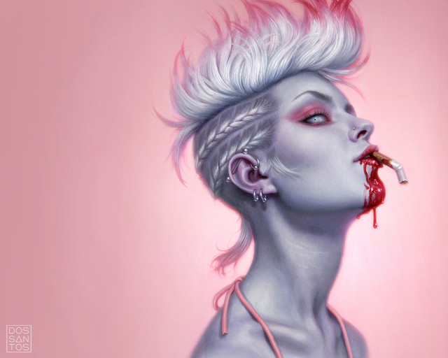 Woman bloody nose white hair free wallpaper - medium preview image