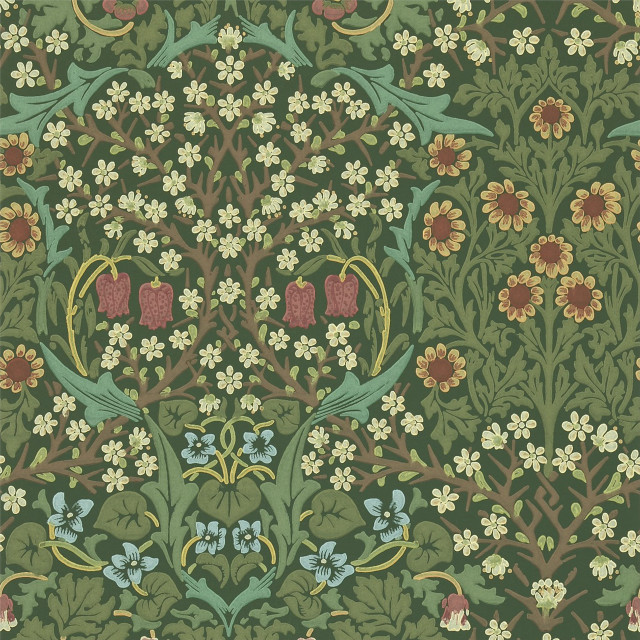 Green brown floral pattern flowers free wallpaper - medium preview image