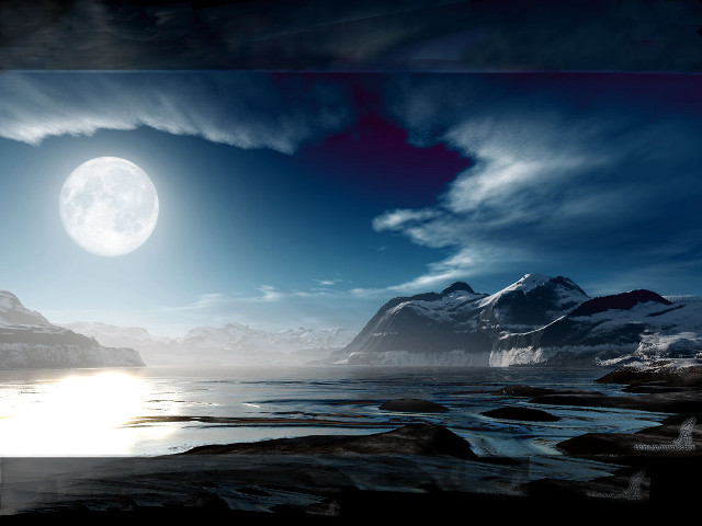 Full moon mountain range water free wallpaper - medium preview image