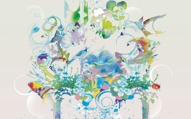 Vase with flowers and birds free wallpaper - medium preview image