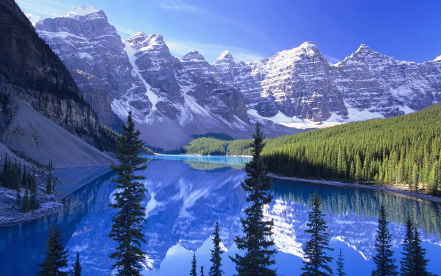 Mountain lake trees snow blue #5 free wallpaper - medium preview image