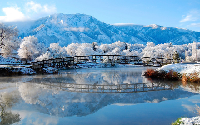 Bridge river mountain snow trees #3 free wallpaper - medium preview image