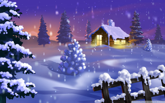 Snowy cabin fence night sky #5 free wallpaper - medium preview image