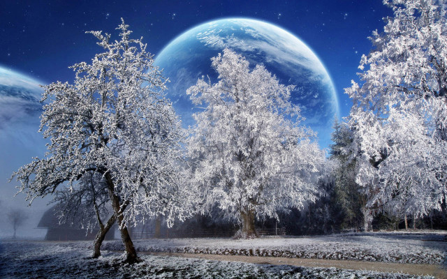 Snowy landscape planet aurora moon free wallpaper - medium preview image