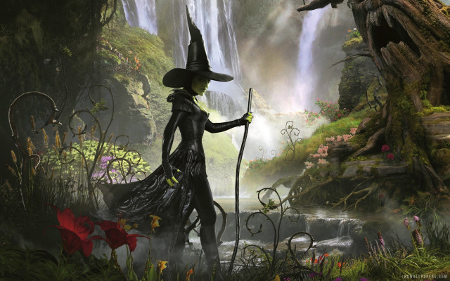Witch costume staff forest waterfall free wallpaper - medium preview image
