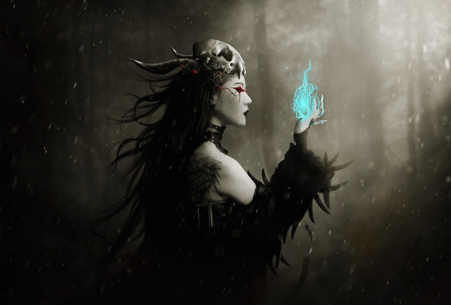 Woman skull headdress blue fire free wallpaper - medium preview image