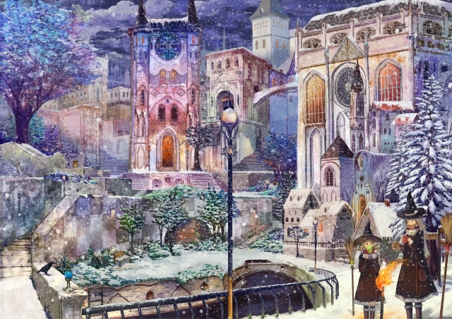 City street people snow church free wallpaper - medium preview image