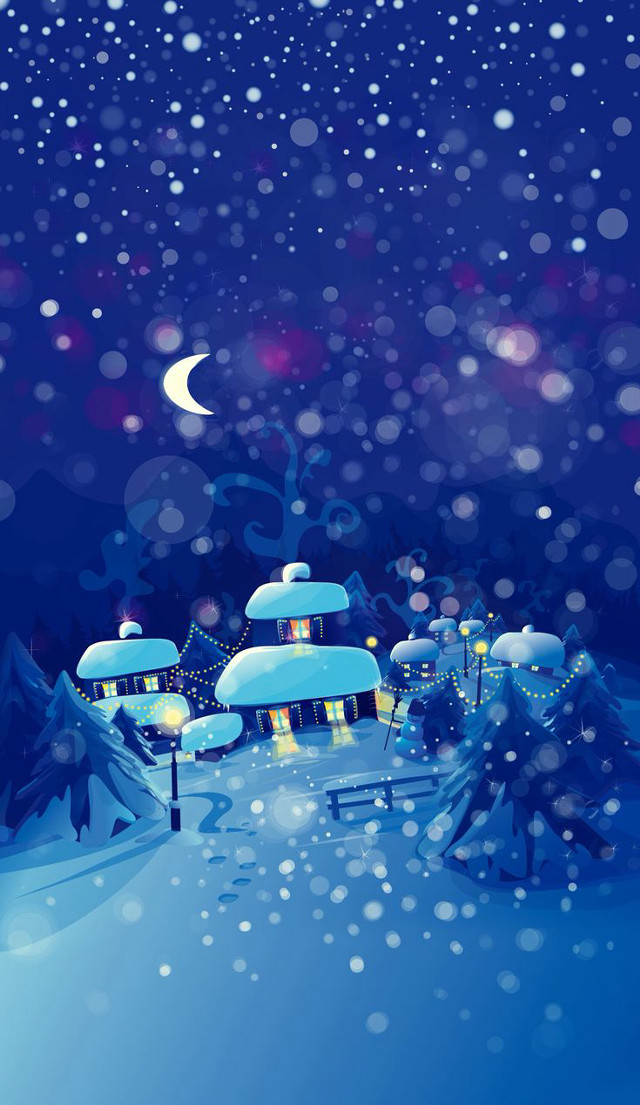 Snowy night house trees crescent free wallpaper - medium preview image