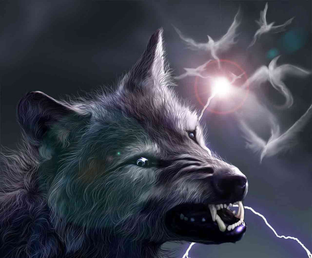 Wolf lightning bolt gothic digital free wallpaper - medium preview image