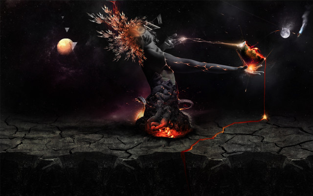 Strange haired woman fireballs fantasy free wallpaper - medium preview image