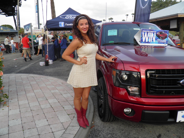 Woman red truck car show free wallpaper - medium preview image