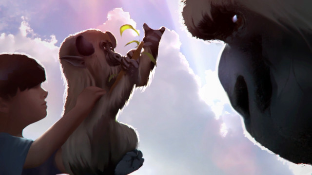 Boy holding dog kite air free wallpaper - medium preview image
