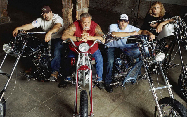 Men motorcycles garage group sitting free wallpaper - medium preview image