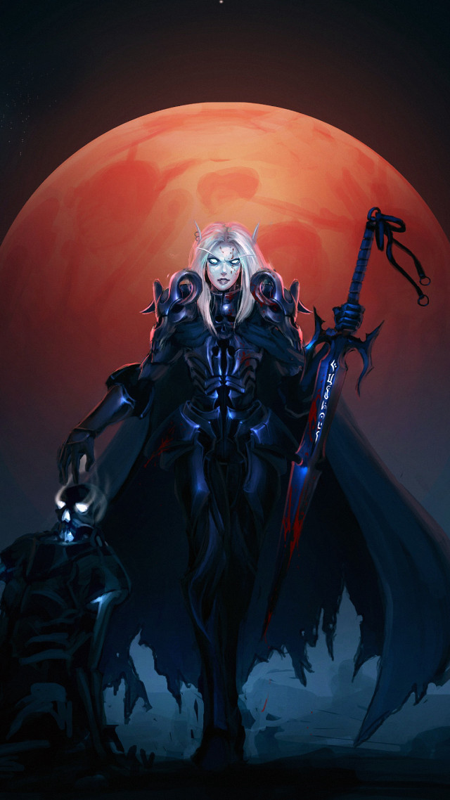 Woman sword red moon fantasy free wallpaper - medium preview image