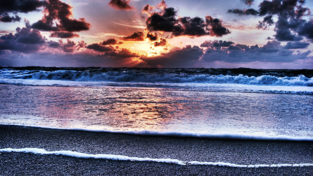 Sunset ocean waves surfer beach free wallpaper - medium preview image