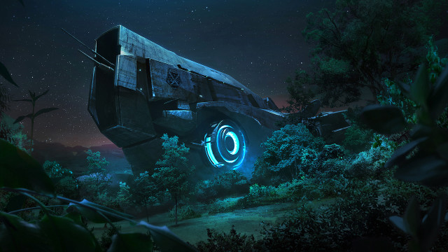 Futuristic vehicle glowing circle forest free wallpaper - medium preview image