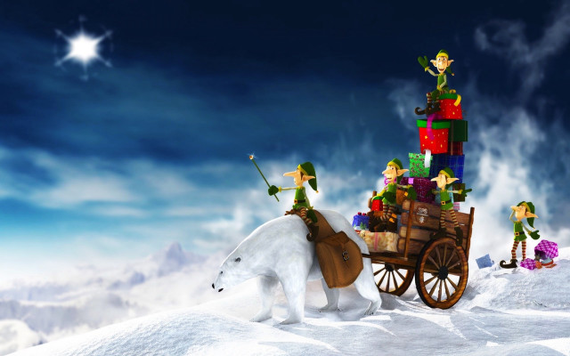 Polar bear cart presents elves #3 free wallpaper - medium preview image