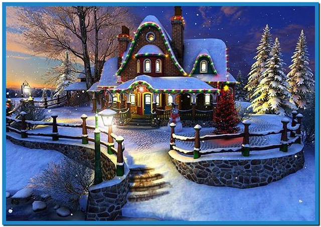 Christmas house lit tree pathway free wallpaper - medium preview image
