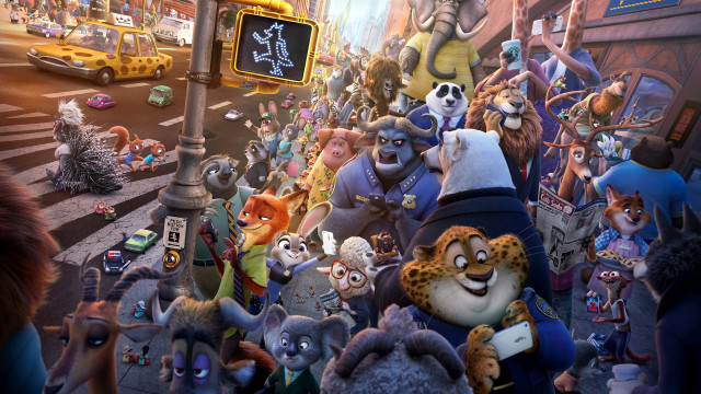 Cartoon characters city street traffic free wallpaper - medium preview image