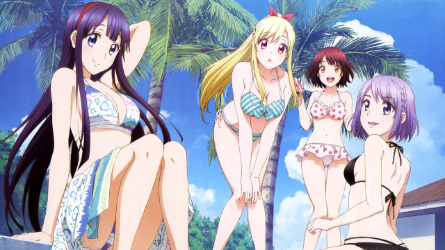 Girls bikinis palm tree building free wallpaper - medium preview image
