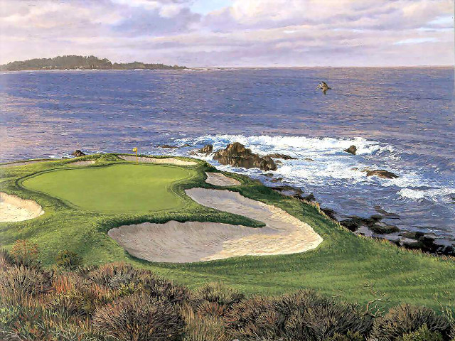 Golf course ocean birds flying free wallpaper - medium preview image