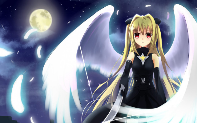 Anime girl blonde wings sword free wallpaper - medium preview image