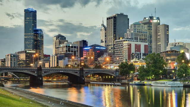 City skyline bridge river boat #2 free wallpaper for desktop - medium preview image