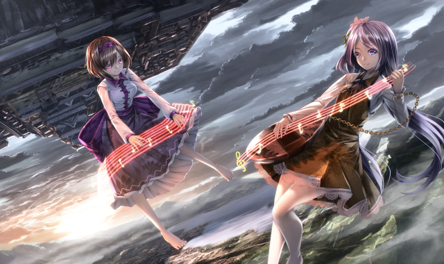 Anime girls long hair guitar #2 free wallpaper - medium preview image