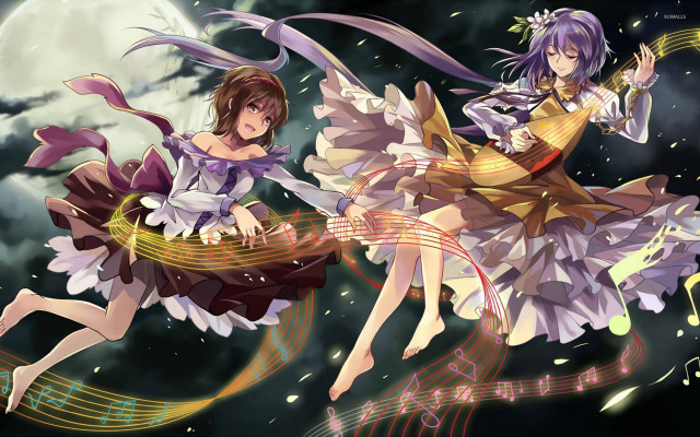 Anime girls flying music notes free wallpaper - medium preview image