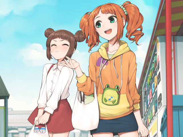 Girls standing building sky background free wallpaper - medium preview image